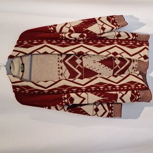 Stylo southwest cardigan tan and burgundy